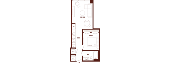 A floor plan of a house with a living room, kitchen, bathroom, and bedroom.