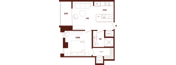 A floor plan of a house with a salon, living room, kitchen, beooroom, closet, and bath.