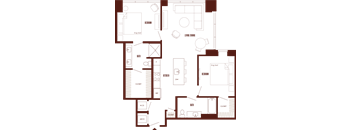 A floor plan of a house with labeled rooms such as kitchen, living room, and bath.