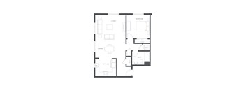 A black and white floor plan of a house with labeled rooms.