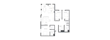 A black and white floor plan of a house with labeled rooms.