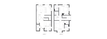 A black and white image of two floor plans for a two-story building.