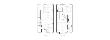 A black and white image of a two level house plan.