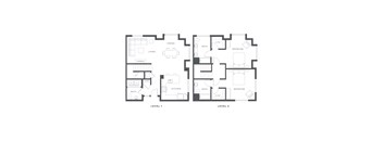 A black and white diagram of a two level house plan.