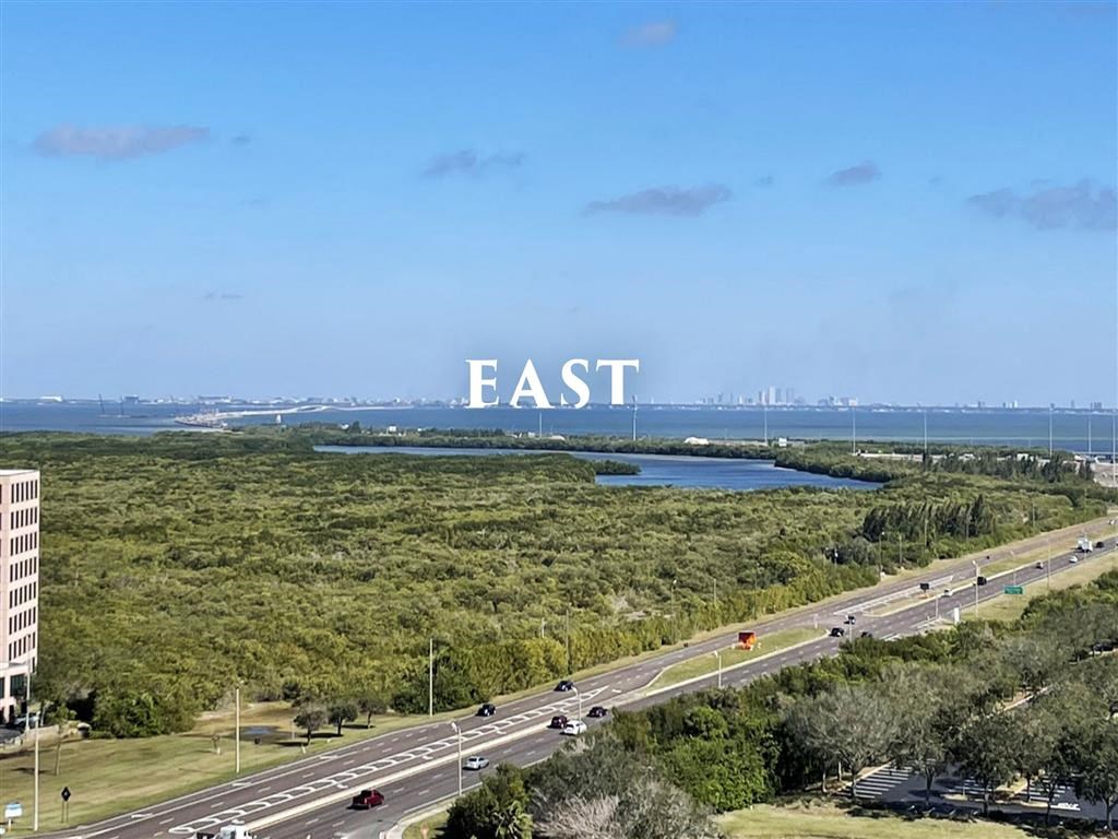 A highway with the word "EAST" written across the top.