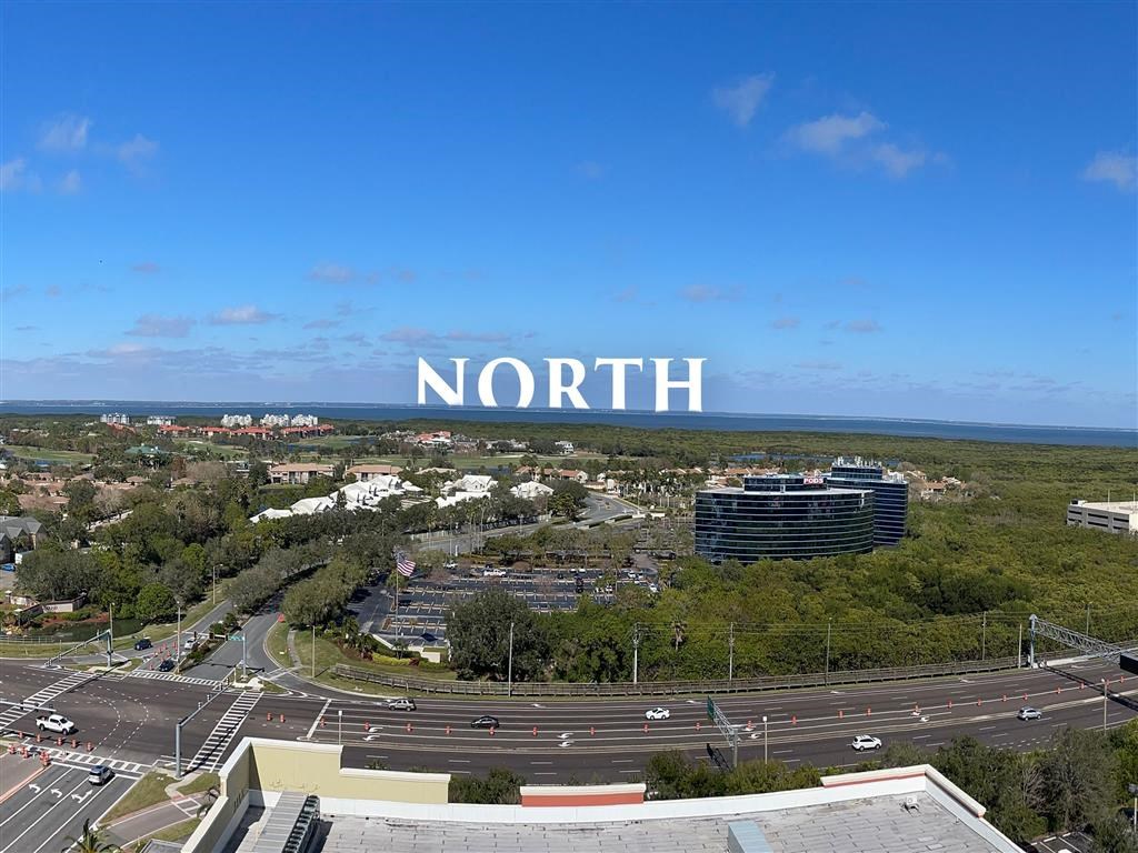A view of a city with the word "NORTH" written across it.