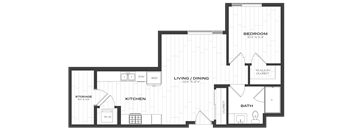 A floor plan of a house with a living room, kitchen, and bedrooms.