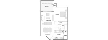 A floor plan of a house with labeled rooms such as bedroom, living room, and kitchen.