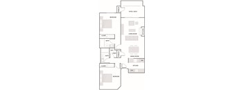 A floor plan of a house with labeled rooms such as bedroom, bath, and kitchen.