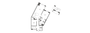A black and white image of a floor plan for a two bedroom apartment.