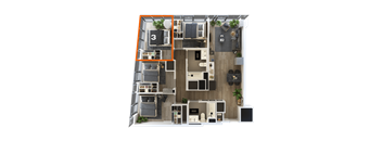 a 3d floor plan of a house with a bedroom and a living room