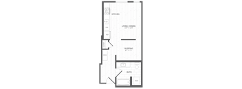 a floor plan of a small apartment with a bathroom and a bedroom