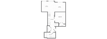 a floor plan of a small apartment with a bedroom and a living room