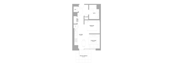 A floor plan of a house with a private terrace.
