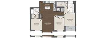T.3B1A Floor Plan at TENmflats, Columbia, Maryland