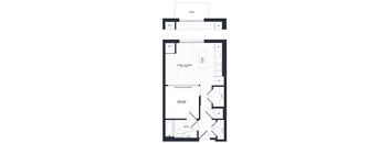 A black and white floor plan of a house with a living room, dining room, kitchen, and bathroom.