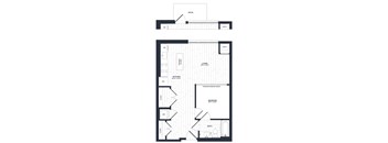 A floor plan of a house with a living room, kitchen, and bathroom.