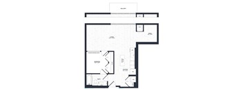 A floor plan of a house with a living room, kitchen, bathroom, and bedroom.