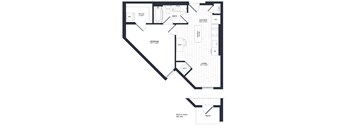 A black and white floor plan of a house with a kitchen, living room, and bathroom.