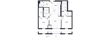 A floor plan of a house with a kitchen, bathrooms, and bedrooms.