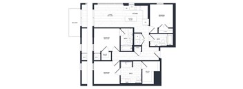 A black and white floor plan of a house with a balcony, two mezzanines, and a walk-in closet.