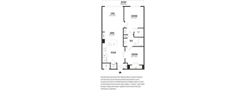 A floor plan of a balcony apartment with a living room, dining room, kitchen, and two bedrooms.