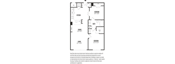 A floor plan of a house with a living room, dining room, kitchen, and two bedrooms.
