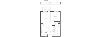 A floor plan of a house with a living room, dining room, kitchen, and bathroom.