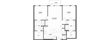 A black and white image of a floor plan for a balcony apartment.