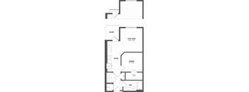 A floor plan of a house with a living room, dining room, kitchen, and bedroom.