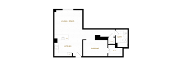 the floor plan of a small apartment with a bedroom and a living room
