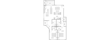 A floor plan of a house with a kitchen, living room, dining room, two bedrooms, a bath, a study, and a garage.