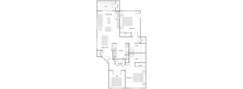 A floor plan of a house with a den, two bedrooms, a dining room, a kitchen, a laundry room, a bathroom, and a closet.