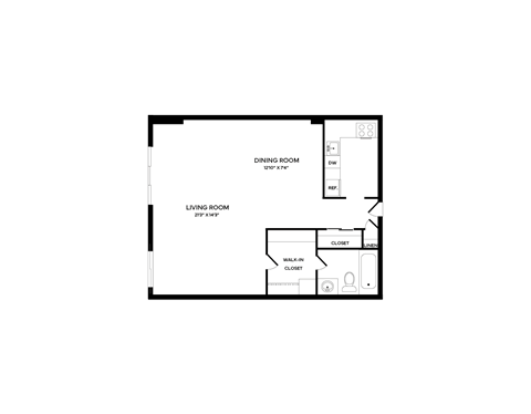 plan of a 1 bedroom apartment