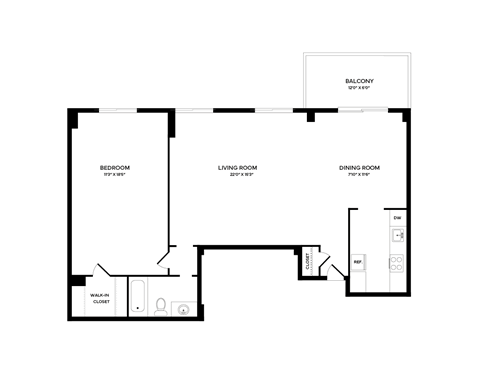 the floor plan of a bedroom with an open floor plan