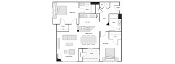 A black and white floor plan of a house with labeled rooms.