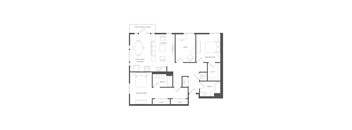 A floor plan of a house with a living room, dining room, kitchen, two bedrooms, a bathroom, a patio, and a balcony.