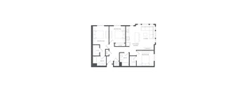 A floor plan of a house with two bedrooms, a living room, a kitchen, a bathroom, a dining room, and a garage.