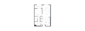 A floor plan of a house with a living room, dining room, kitchen, bathroom, and bedroom.