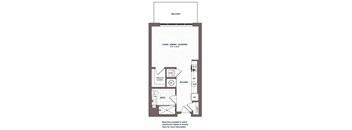 a floor plan of a small apartment with a bedroom and a bathroom