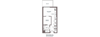 a floor plan of a small apartment with a bedroom and a bathroom