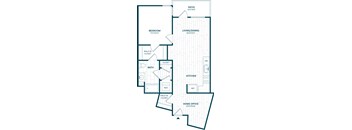 A floor plan of a home with a living room, dining room, kitchen, bathroom, and bedroom.
