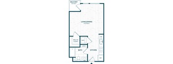 A floor plan of a home with a living room, dining room, kitchen, bathroom, and walk-in closet.