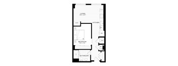 A black and white image of a floor plan for a small apartment.