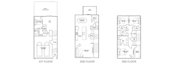 Three floor plans for a building are shown in green.