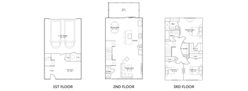 Three floor plans for a building are shown side by side.