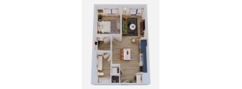 a 3d drawing of the 1 bedroom floor plan