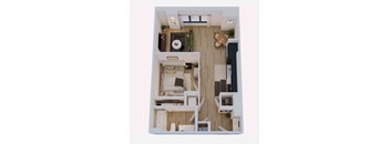 a floor plan of a house with a bedroom and a living room