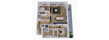 a 3d drawing of the floor plan of a bedroom apartment