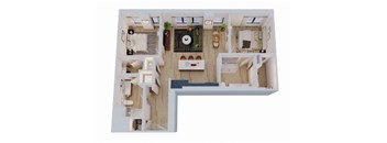 a floor plan of a house with a bedroom and a living room
